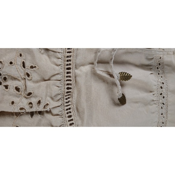 American Eagle‎ Skirt 2 Womens Tan Eyelit Boho Cottagecore Scalloped Hem Leaf - Picture 6 of 9
